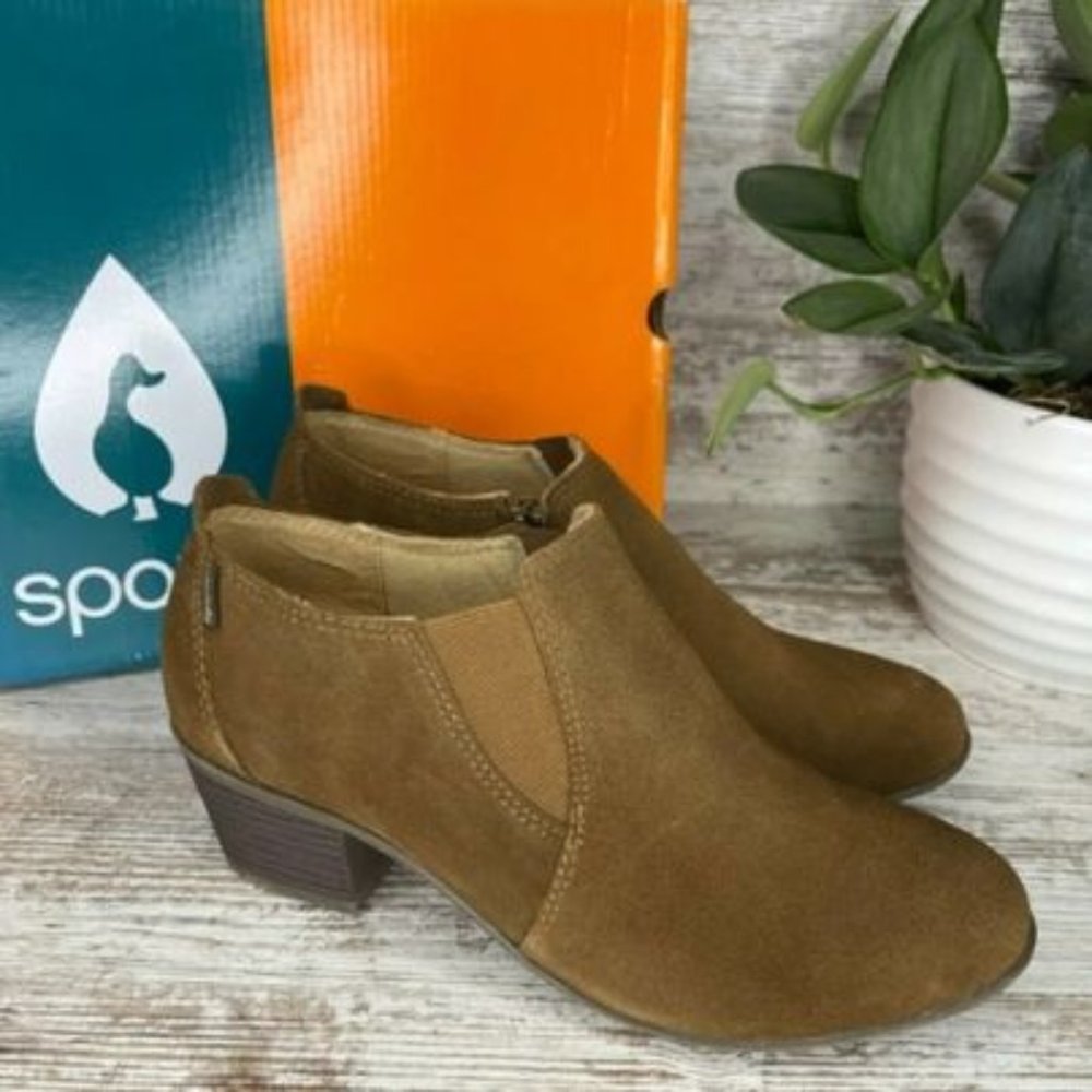 Boots New 10W Sporto Crunch Short Boots Tan Water Resistant Suede Ladies